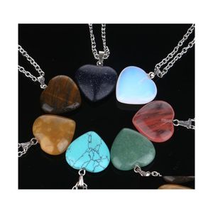 Pendant Necklaces Natural Gem Stone Love Heart For Lover Pink Quartz Lapis Lazi White Crystal Onyx Healing Jewelry Drop Delivery Pend Dhw6K