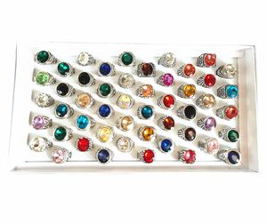 Whole 100pcs Mix Lot womens Rings Vintage Jewelry Big Glass Stone antique silver RING for Ladies Fashion Party Gifts drop ship3995935