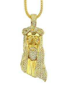 Ny Iced Out Jesus Face Necklace Pendants Franco Rope Chunky Chain Hip Hop Style Necklace Gold Silver Plating smycken Halsband f￶r7658128