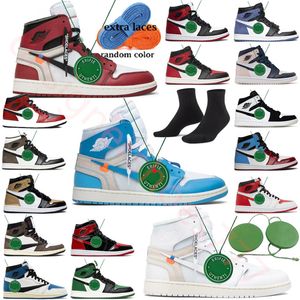 Off UNC Chicago Lost Found 1 Basketball Shoes Pine Green OG Homening Jumpman High University Blue Black Brand Patent Men Designer Sneakers Sports Trainers