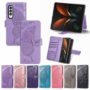 Wallet Phone Cases for Samsung Galaxy Z Fold 4 3 Big Butterfly Embossing TPU PU Leather Flip Stand Cover Case with Card Slots