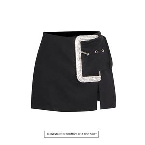 BS161 Saia Diamante Retalhos Preto Para Mulheres Cintura Alta Bainha Irregular Sólida Minissaias Roupas Femininas de Verão Estilo Novo