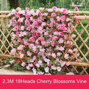 Dekorativa blommor 2.3m 18heads Artificial Cherry Blossoms Vine Diy Wedding Arches Garland Fake Home Garden Staket Dekor Rattan