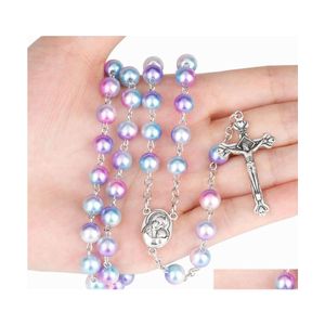 Colares pendentes Mulheres cruzam colar religioso colorf pérolas de pérolas Jesus correntes de oração de jóias artesanais dhs l104fa entrega de entrega caneta dhgdk