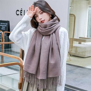 Schalshut Handschuh Set Schal Frauen Feste Farbe warm warmer Winter Ladi Hijabs Pashmina Quasten Wickelte Schal Wickelte Schal