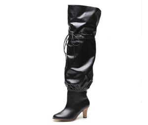 Branded Women Letter Canvas Overtheknee Boot Pointed Toe Zipper Slipon Designer Girl Leather High Heel Rubber Outsole ThighHig1970155