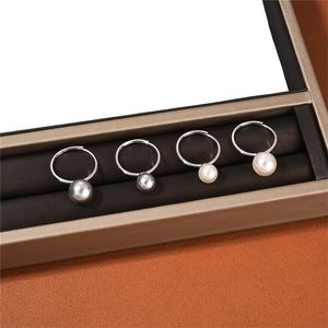 Ins Popular Silver White Pearl Ring Ny högkvalitativ S925 Simple Sweet Fashion All-Match smycken Tillbehör