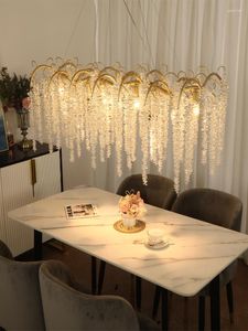 Pendelleuchten Französisch Retro Kristall Deckenleuchter LED-Zweig Rechteckig High-End-Hängelicht Bar Tisch Esszimmerlampe
