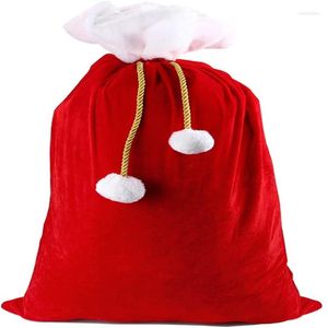 Juldekorationer 100 70 cm Red Santa Claus presentpåsar Velvet Drawstring Sack Classic Candy Bag Decor Year Pouch