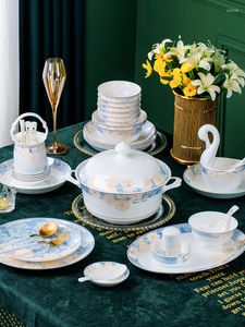 Bowls Nordic Light Luxury Gold-edged Bone China Tableware Ceramic Dishes And Chopsticks Combination Housewarming Set