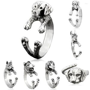 Cluster Rings Retro Punk Funny Labrador Retriever Dog Wrap For Women Anel Midi Adjustable Finger Animal Pet Puppy Ring Men Gift Jewelry