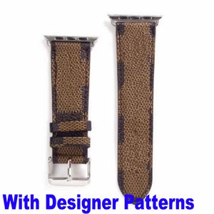 Modedesigner Top klockarmband Läderremmar för Apple Watch Band 45mm 42mm 38mm 40mm 44mm iwatch 7 1 2 3 4 5 6 serie band Armband Armband Print Stripes klockband