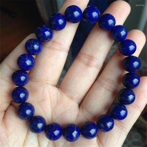 Strand 10mm Genuine Deep Blue Lapislazzuli Gemme Braccialetti di pietra naturale Perline di cristallo rotonde Braccialetto di fascino elasticizzato Femme