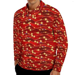 Polo da uomo Cielo di Natale Polo Camicie Autunno Stelle dorate Stampa Camicia casual Manica lunga Colletto rovesciato Streetwear T-shirt oversize grafiche