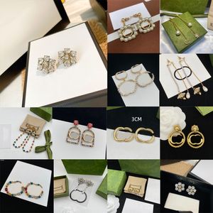 20 Style Luxury Brand Designers Double Letters Stud Chain Geometric Famous Women 925 Silver Crystal Rhinestone Earring Wedding Party Jewerlry No Box