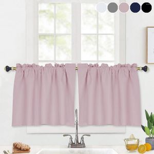 Curtain Solid Short Curtains For Kitchen Window Waffle Weave Tier Blackout Panels Drape Rod Pocket Blinds Home Decor