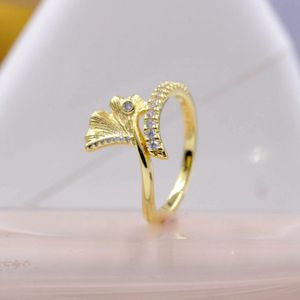 Shine Gold plated Ginkgo Leaf Pierścień Fit pandora biżuteria zaręczynowe miłośnicy ślubów