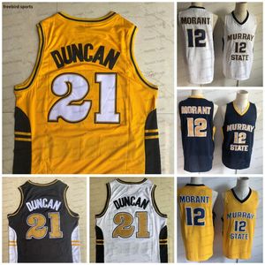 Murray State 12 Ja Morant Basketbol Jersey College Wake Forest 21 Tim Black White Sarı Dikişli Erkek Formaları