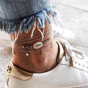 Anklets Boho Shell Star Beach Anklet Multilayer Silver Color Armband For Women Sandals Leg Chain Foot Jewelry Ankle