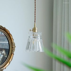 Lampy wiszące japońskie retro osobowość mosiężna pojedyncza głowa żyrandol Nordic Restaurant Bar Balcony Wszystkie miedziane szklane lampy LED światła LED