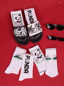 Herrensocken IMINCN 1 Paar Original Design Junge Menschen Hiphop Tier Panda Baumwolle Tanz Straße High Fashion Schwarz Weiß Socke