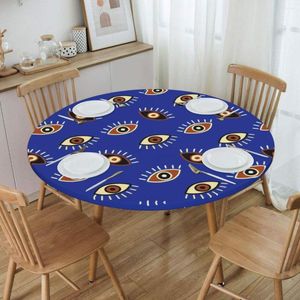 Table Cloth Round Waterproof Oil-Proof Evil Eye Pattern Tablecloth Backing Elastic Edge Covers Fit Mystic Eyes Spiritual