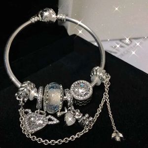 18-20CM Charm Bracelet 925 Sterling Silver Crystal Beads Fit Pandora European Bracelets White Cherry Blossom Angel Wing Pendant Charm Bead DIY Jewelry