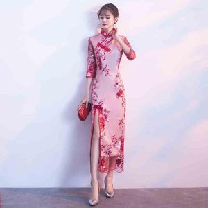 Ethnic Clothing Cheongsam Dress Traditional Chinese Wedding Gown 2022 Embroidery Floral Slit Qipao Midi Elegant Dresses FF1750