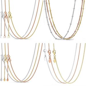 Anhänger Halsketten Original S925 Roségold Schieberschloss Perlen Kette Basic Halskette Fit Pandoras für Armband Perlen Charme Diy Jewelrypen236g