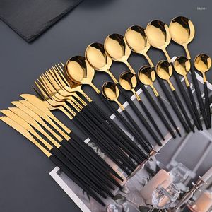 Flatware Sets 24Pcs Dinnerware Set Stainless Steel Tableware Black Gold Knives Fork Spoons Cutlery Kitchen Dinner Silverware