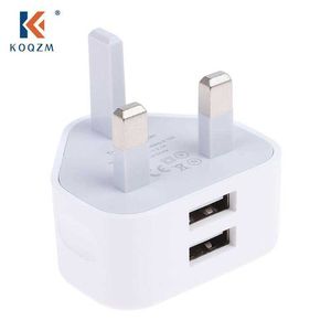 Universeller UK-Stecker, 2-poliger Wandladegerät-Adapter mit 2 USB-Anschlüssen, zum Aufladen für iPhone, Samsung, Huawei, 5 V, 2 A, Mobilgeräte