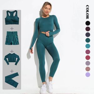 Ladies Yoga Outfits Women Yoga Set Seamless Running Leggings Sports Bh Long Sleeve Crop Top Female Sportswear Girl Operting Closation Closed Workout Clothing