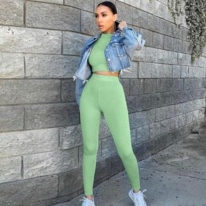 Kvinnors träningsdräkter Autumn Spring Women Tracksuit 2st Suits Solid Long Sleeve Crop Top Leging Pant Casual Clothes Set For Ladies Female