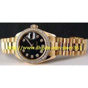 Store361 Nuovo Arrivo Ladies 18KT Gold Diamond President Black Diamond Dial 179138254R