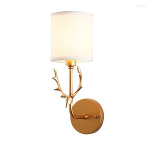 Wall Lamps American Country E14 Antler Style Lamp Retro Fabric Lampshade Light For Restaurant Bar Warehouse El Bedside Cafe