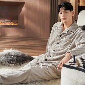 Men's Sleepwear Men's Autumn And Winter Thick Flannel Pajamas Sets Long Sleeve Fashion Style Solid Warm Big Yards 3XL Pijama Hombre