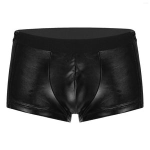 UNDUPTS MENS Fermuar Sahte Deri Şort Düşük Bel çıkıntısı Kesesi Boksör Kısa Kutup Dans Gösterisi Kostüm Lingire Boxershorts Clubwear