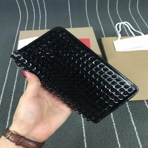 Men Women Long Wallets full grain genuine leather Holders original colorful rivets clut bag zipper wallet purse With Box255W