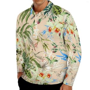 رجال Polos Floral Print Print Print Shirt زهور الخريف والأوراق غير الرسمية طوق طويل الأكمام بارد قمصان كبيرة الحجم