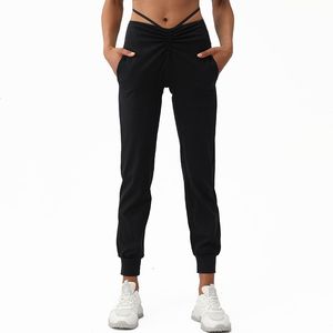 2024 Lu Lu Lemens Kadın Fitness Sweatpants için Şık Yoga Giysileri Sıradan Dantelli Pantolon Pantolon Egzersiz Lady Tayt VelaFeel