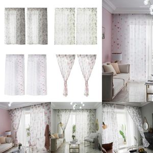 Curtain 1pc Perforated Tulle Modern Style Plant Print Tassel String Door Line Flash Shiny Polyester Window Screen