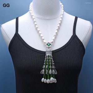 Pendant Necklaces GuaiGuai Jewelry Natural White Baroque Keshi Pearl Green Jades Necklace CZ Pave Hyperbole Style For Women