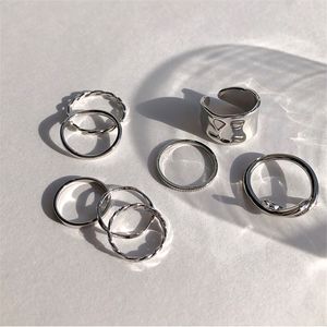7pcs Moda Punk Conjunto de anéis de articulação geométrica Twist minimalista jóias metal anéis dourados circulares para mulheres acessórios de dança de rua