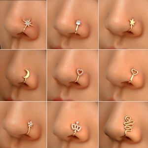 Fashion Nose Ring Charm Crystal Butterfly Pentagram Women Fake Piercing Clip on Nose Ear Rings Body Jewelry