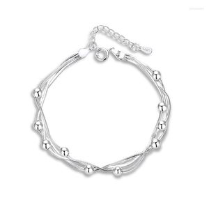 Link Bracelets Sterling Silver Color For Women Three Floors Ball Charm Hand Chain Orignal Fashion Jewelry With Stamp