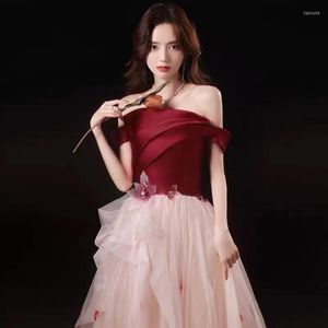 Ethnic Clothing Women Satin Long A Line Tulle Evening Dresses 2022 Elegant Party Prom Gowns Toast