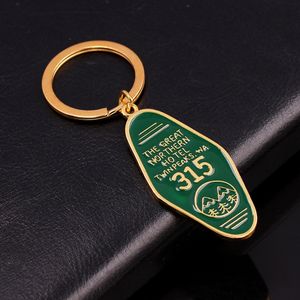 TV -show Twin Peaks Key Chain Metal Green Emamel The Great Northern Hotel Room 315 Keychains Fashion Women Men smycken Key Ring