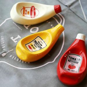 Tallrikar sås maträtt miljövänlig 3 färger tomat ketchup doppskål keramiska rätter skrivbordsdekor