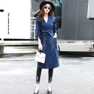 Trench feminino Coats British Style Womens Coat 2022 Moda Slim Fit Belt Belt Feminino Casual Casual Pocket Pocket Longo Denim Windbreaker