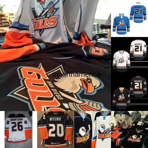 San Diego Gulls Jersey 21 Wagner 4 Thompson 20 Ritchie 5 Pettersson 15 Sorensen 19 Hults Abbott Ahl Hockey Jerseys Orange Black White